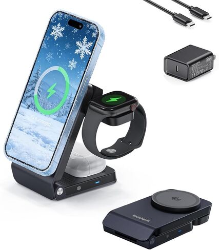 Qi2.2 25W Fast Wireless Charging Station for Apple MagSafe with TEC Cooling, 3 in 1 Foldable Travel Magnetic Charger Stand for iPhone 17-12 Series/ S26 Ultra/Pixel 10/ iWatch/AirPods (45W Adapter) in Saudi Arabia