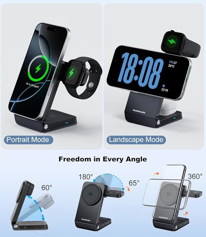 Qi2.2 25W Fast Wireless Charging Station for Apple MagSafe with TEC Cooling, 3 in 1 Foldable Travel Magnetic Charger Stand for iPhone 17-12 Series/ S26 Ultra/Pixel 10/ iWatch/AirPods (45W Adapter) in Saudi Arabia