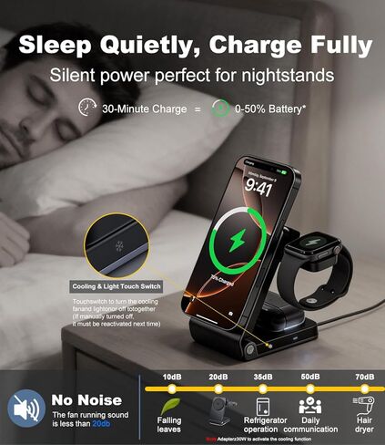 Qi2.2 25W Fast Wireless Charging Station for Apple MagSafe with TEC Cooling, 3 in 1 Foldable Travel Magnetic Charger Stand for iPhone 17-12 Series/ S26 Ultra/Pixel 10/ iWatch/AirPods (45W Adapter) in Saudi Arabia