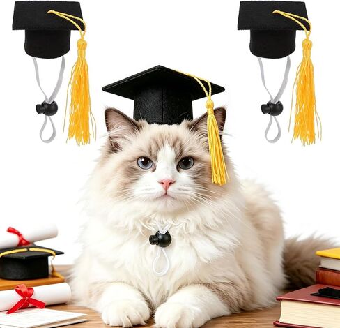 Soochat Mini Graduation Caps with Tassel Small Animal Bachelor Hat Graduation Photo Props Hat Holiday Costume Accessory 2 Pcs (Yellow) in Saudi Arabia