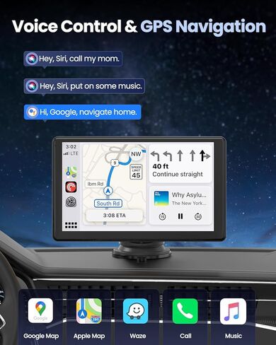 شاشة CarPlay لاسلكية محمولة مقاس 9 بوصات للسيارة - شاشة لمس Apple CarPlay وAndroid Auto Car مع نظام ملاحة GPS وبلوتوث ووصلة مرآة وتحكم صوتي - ترقية التوصيل والتشغيل لجميع المركبات in Kuwait