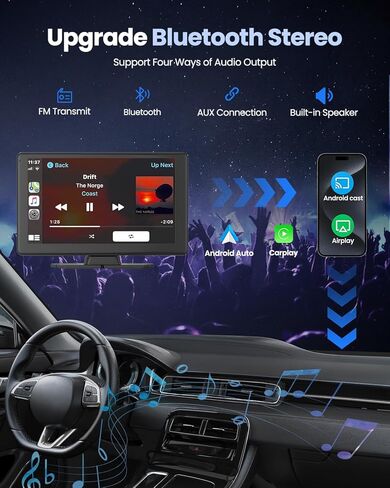 شاشة CarPlay لاسلكية محمولة مقاس 9 بوصات للسيارة - شاشة لمس Apple CarPlay وAndroid Auto Car مع نظام ملاحة GPS وبلوتوث ووصلة مرآة وتحكم صوتي - ترقية التوصيل والتشغيل لجميع المركبات in Kuwait