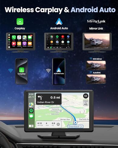شاشة CarPlay لاسلكية محمولة مقاس 9 بوصات للسيارة - شاشة لمس Apple CarPlay وAndroid Auto Car مع نظام ملاحة GPS وبلوتوث ووصلة مرآة وتحكم صوتي - ترقية التوصيل والتشغيل لجميع المركبات in Kuwait