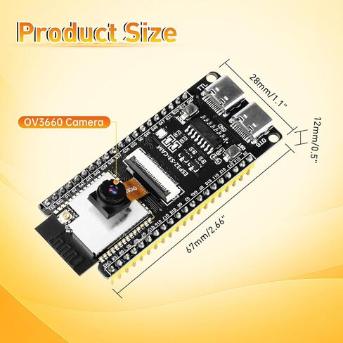 لوحة تطوير ESP32-S3-CAM مع كاميرا OV3660، فلاش 16 ميجابايت 8 ميجابايت PSRAM ESP32-S3-WROOM N16R8 وحدة مع وحدة تحكم دقيقة مزدوجة USB-C WiFi BT MCU لإنترنت الأشياء، MicroPython، مشاريع DIY ومشروع الذكاء الاصطناعي in Kuwait