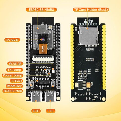 لوحة تطوير ESP32-S3-CAM مع كاميرا OV3660، فلاش 16 ميجابايت 8 ميجابايت PSRAM ESP32-S3-WROOM N16R8 وحدة مع وحدة تحكم دقيقة مزدوجة USB-C WiFi BT MCU لإنترنت الأشياء، MicroPython، مشاريع DIY ومشروع الذكاء الاصطناعي in Kuwait