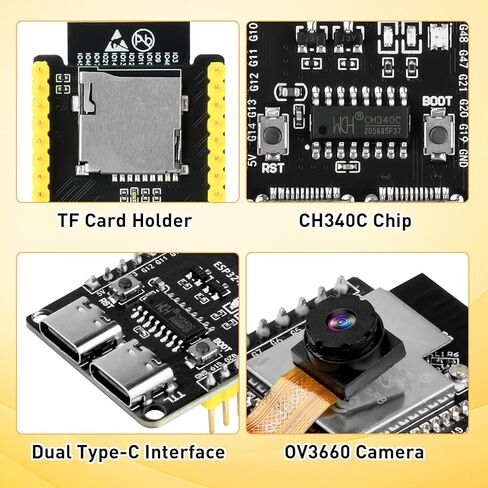 لوحة تطوير ESP32-S3-CAM مع كاميرا OV3660، فلاش 16 ميجابايت 8 ميجابايت PSRAM ESP32-S3-WROOM N16R8 وحدة مع وحدة تحكم دقيقة مزدوجة USB-C WiFi BT MCU لإنترنت الأشياء، MicroPython، مشاريع DIY ومشروع الذكاء الاصطناعي in Kuwait