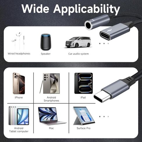 MOYAGOA USB C إلى 3.5 ملم محول سماعة رأس ومحول شاحن، 2 في 1 صوت وشحن سريع لهاتف iPhone يدعم صوت عالي الدقة بدون فقدان 17/16/15/Pro/Pro Max، iPad، in Kuwait