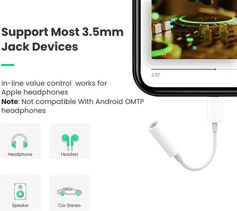 2 حزمة من محول Lightning إلى 3.5 ملم لمقبس سماعة الرأس، [معتمد من Apple MFi] محول iPhone Dongle محول Aux كابل صوت متوافق مع iPhone 14/14 Plus/14 Pro/14 Pro Max/13/12/11/XR/XS/X/8/7/iPad in Kuwait