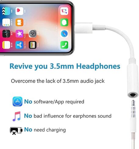 2 حزمة من محول Lightning إلى 3.5 ملم لمقبس سماعة الرأس، [معتمد من Apple MFi] محول iPhone Dongle محول Aux كابل صوت متوافق مع iPhone 14/14 Plus/14 Pro/14 Pro Max/13/12/11/XR/XS/X/8/7/iPad in Kuwait