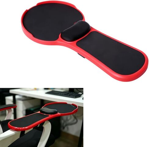 Ergonomic Adjustable Chair Arm Rest Mouse Pad with Wrist Cushion,Mouse Extension Platform Tray with Anti-Fall Baffle, Chair Attachment Arm Support with Straps (Red) in Saudi Arabia