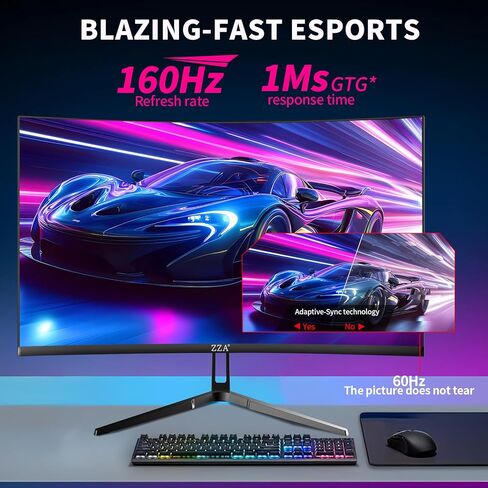 شاشة ZZA 32 بوصة للألعاب المنحنية 4K 160HZ شاشة كمبيوتر UHD 3840 * 2160P VA، منحنية 1500R، تدعم AMD Freesync، 120% sRGB، تركيبات مدمجة قابلة للتركيب على الحائط (HDMI 2.1/DP 1.4) in Kuwait