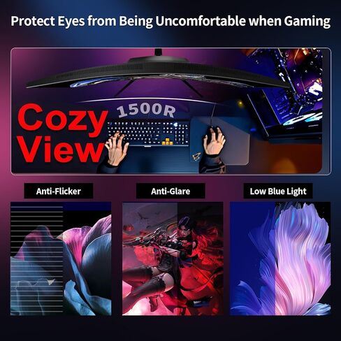 شاشة ZZA 32 بوصة للألعاب المنحنية 4K 160HZ شاشة كمبيوتر UHD 3840 * 2160P VA، منحنية 1500R، تدعم AMD Freesync، 120% sRGB، تركيبات مدمجة قابلة للتركيب على الحائط (HDMI 2.1/DP 1.4) in Kuwait