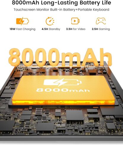 شاشة UPERFECT المحمولة التي تعمل باللمس مقاس 15.6 بوصة، وشاشة كمبيوتر محمول مزودة بلوحة مفاتيح بلوتوث، وبطارية مدمجة بقوة 8000 مللي أمبير في الساعة | حامل قابل للتعديل | مكبرات الصوت، شاشة خارجية رفيعة للغاية للهاتف، وحدة التحكم بالألعاب in Kuwait
