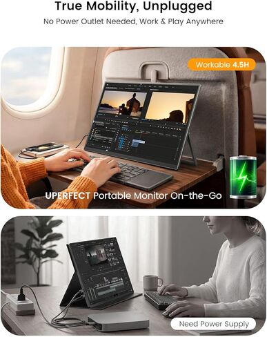 شاشة UPERFECT المحمولة التي تعمل باللمس مقاس 15.6 بوصة، وشاشة كمبيوتر محمول مزودة بلوحة مفاتيح بلوتوث، وبطارية مدمجة بقوة 8000 مللي أمبير في الساعة | حامل قابل للتعديل | مكبرات الصوت، شاشة خارجية رفيعة للغاية للهاتف، وحدة التحكم بالألعاب in Kuwait