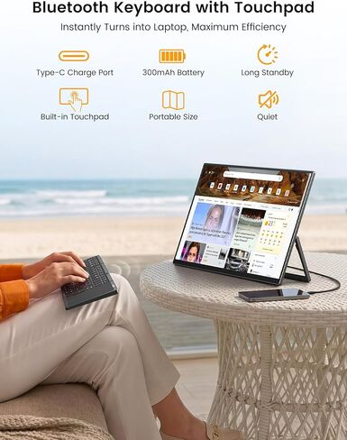 شاشة UPERFECT المحمولة التي تعمل باللمس مقاس 15.6 بوصة، وشاشة كمبيوتر محمول مزودة بلوحة مفاتيح بلوتوث، وبطارية مدمجة بقوة 8000 مللي أمبير في الساعة | حامل قابل للتعديل | مكبرات الصوت، شاشة خارجية رفيعة للغاية للهاتف، وحدة التحكم بالألعاب in Kuwait