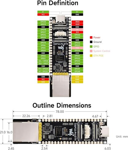 ESP32-P4 PoE Ethernet AI Development Board, Based On ESP32-P4 Chip, with PoE Module, Support P oE & USB-C Power Supply, Onboard ETH Port, MIPI-CSI/DSI, Microphone, Speaker Header, USB, etc in Saudi Arabia