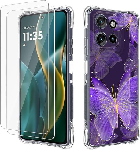 حافظة لهاتف Motorola Moto G 5G 2025/2026 + واقي شاشة، مادة TPU المرنة الرفيعة للفتيات والنساء غطاء ناعم ممتص للصدمات بزوايا معززة لهاتف Moto G Play 5G 2026 (أرجواني لافندر) in Kuwait