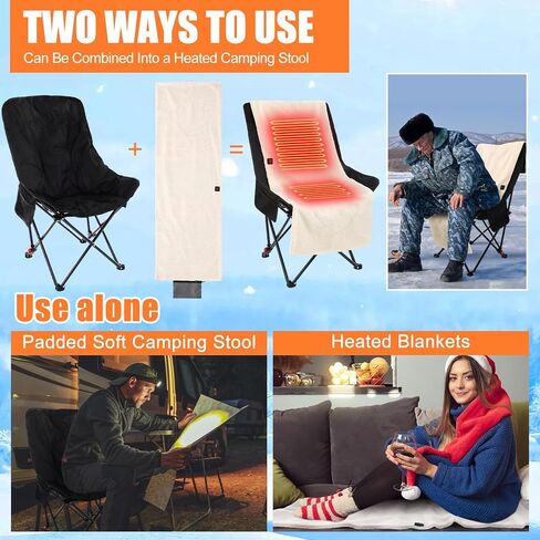 2 Set Camping Chairs with Heated Cushions – Foldable Portable Outdoor Chairs for Winter, Tailgating, Fishing, Sports, Beach, Power Bank Not Included(Round Style) in Saudi Arabia