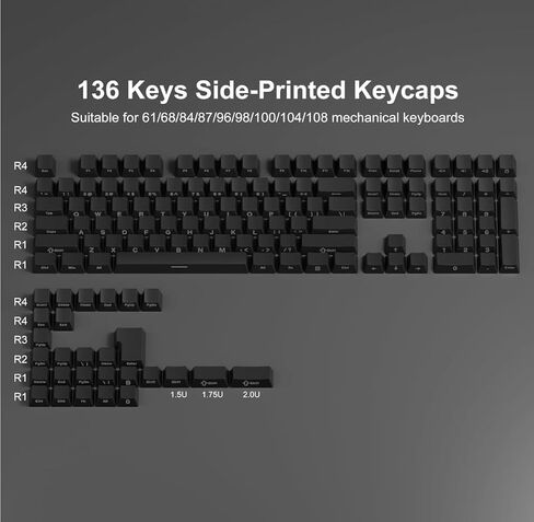 أغطية مفاتيح PBT 60 65 75 100 بالمائة، تألق مزدوج من خلال أغطية المفاتيح، مجموعة 133 مفتاحًا باللون الرمادي المتدرج، ملف تعريف OEM، نمط بسيط للوحة مفاتيح Cherry Gateron MX Switch in Saudi Arabia
