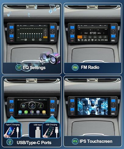 ستيريو سيارة أحادي الدين مع Apple CarPlay اللاسلكي، راديو السيارة مع شاشة لمس IPS 5 بوصات، بلوتوث السيارة 5.2، Android Auto، كاميرا احتياطية للسيارة، نظام تحديد المواقع العالمي، USB ونوع C، FM/AM/RDS، ستيريو تشغيل السيارة للشاحنة in Kuwait