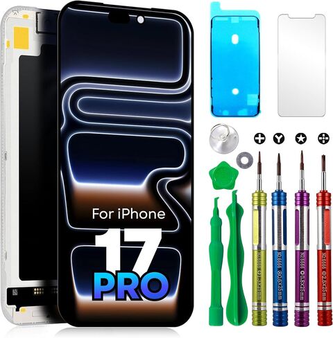 استبدال شاشة OLED ناعمة لهاتف iPhone 17 Pro (A3256/A3522/A3524/A3523)، شاشة 6.3 بوصة مع اللمس، ومحول رقمي، وإطار، ومجموعة إصلاح، وزجاج مقسى، ولاصق متضمن in Kuwait