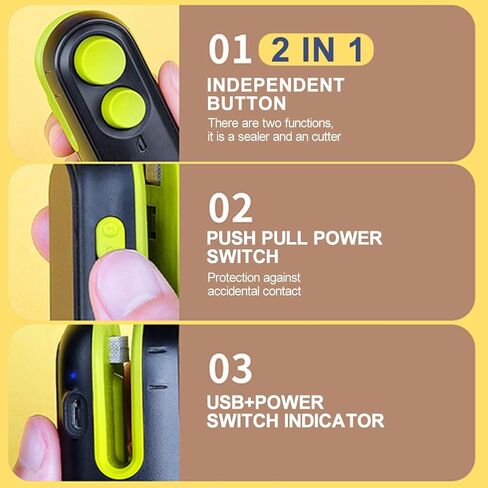 Mini Bag Sealer, 2 In 1 Heat Sealer and Cutter, USB Rechargeable Food Snack Saver, Plastic Bags Seal Machine with Magnetic Design, Vacuum Machine for Snack Chip Food Storage in Kuwait