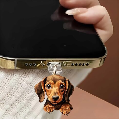 Adorable Dachshund Puppy Dust Plug Acrylic Charms for electronic products,Type-C Charging Port Dust Plugs Pendant Compatible with E-Reader Phone Tablet, Gift for Christmas, Birthday, Anniversary Day in Saudi Arabia
