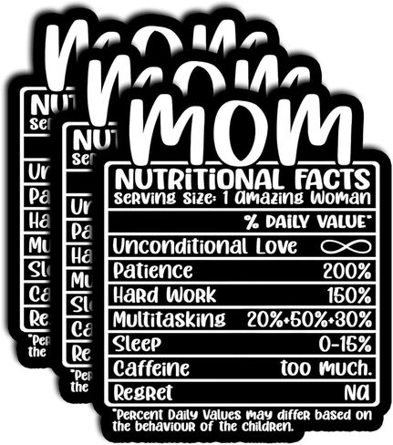 (3Pcs) Mom Nutritional Facts Sticker – Funny Waterproof Vinyl Decal for Laptop, Journal, Water Bottle, Mirror, Notebook – Motherhood Appreciation Gifts for Mom, Wife, or Grandma, Mother Day 3"x2.3" in Saudi Arabia