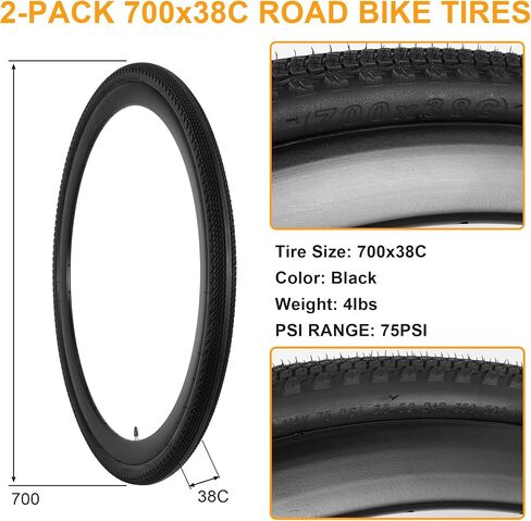 2-Pack 700x28c Bike Tire Tube, 700c Road Bike Tires & Tubes, Folding Replacement Bicycle Tires for City Commuter Road in Saudi Arabia