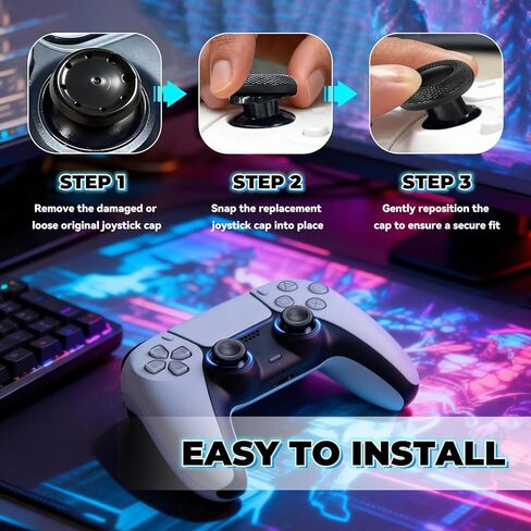 Controller Thumb Grips Replacement Caps, for PS4/PS5 Controller 12 Pack, Premium Joystick Caps for Enhanced Grip and Precision, Anti-Fingerprint, Anti-Slip, Anti-Scratch (Black) in Saudi Arabia