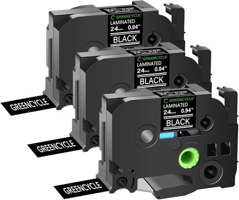 GREENCYCLE 3 عبوات شريط ملصقات أسود مقاس 24 مم متوافق مع Brother P-Touch TZe-355 24 مم 0.94 أبيض مصفح على شريط TZe TZ أسود TZ-355 لصانع الملصقات PT-D600 P700 D610BT P750W in Kuwait