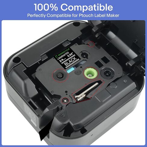 GREENCYCLE 3 عبوات شريط ملصقات أسود مقاس 24 مم متوافق مع Brother P-Touch TZe-355 24 مم 0.94 أبيض مصفح على شريط TZe TZ أسود TZ-355 لصانع الملصقات PT-D600 P700 D610BT P750W in Kuwait
