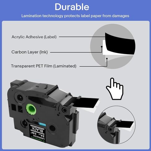 GREENCYCLE 3 عبوات شريط ملصقات أسود مقاس 24 مم متوافق مع Brother P-Touch TZe-355 24 مم 0.94 أبيض مصفح على شريط TZe TZ أسود TZ-355 لصانع الملصقات PT-D600 P700 D610BT P750W in Kuwait