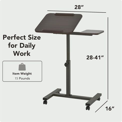 Displays By Jack Adjustable Height Rolling Laptop Desk with Tilting Top & Side Shelf – Mobile Sit Stand Computer Table on Wheels for Home Office, Classroom, Study Room in Saudi Arabia