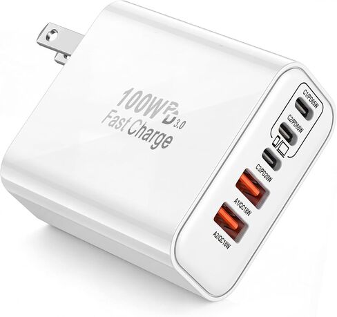 كتلة شاحن USB C بقوة 100 وات، شاحن حائط 5 منافذ من النوع C شحن سريع، محول طاقة PD + قابس QC متعدد المنافذ من النوع C مكعب الطوب متوافق مع Apple iPhone 17 Air 16 15 14 13 12 Pro Max، MacBook، iPad in Kuwait