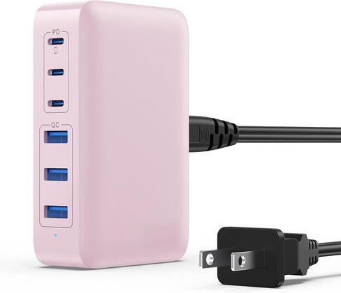 كتلة شاحن USB C 108 وات فائقة السرعة، محطة شحن GaN III 6 منافذ USB C مطورة، 3xQC+3xPD نوع C محول محور شحن سريع للهاتف متوافق مع iPhone 15 Pro 14 13 12 11 X، Android Samsung (وردي) in Saudi Arabia