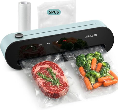 AIRMSEN 1-Step Vacuum Sealer للأغذية، 6 في 1 سدادة تفريغ أوتوماتيكية بالكامل، قاطع مدمج وتخزين الحقائب، لوحة لمس LED، أوضاع جافة ورطبة لحفظ الطعام، مجموعة أدوات للمبتدئين متضمنة in Kuwait
