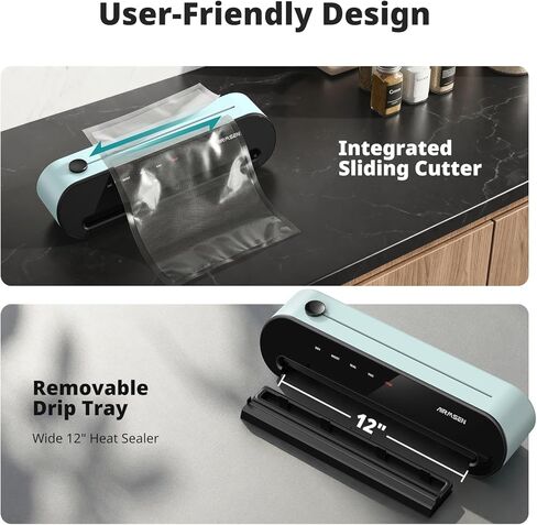 AIRMSEN 1-Step Vacuum Sealer للأغذية، 6 في 1 سدادة تفريغ أوتوماتيكية بالكامل، قاطع مدمج وتخزين الحقائب، لوحة لمس LED، أوضاع جافة ورطبة لحفظ الطعام، مجموعة أدوات للمبتدئين متضمنة in Kuwait