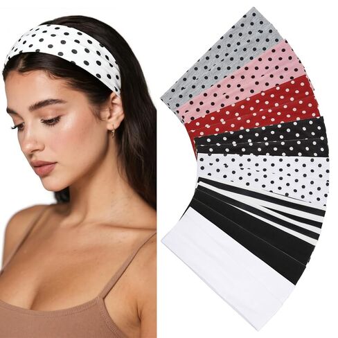 Headbands for Women 16 Pack Elastic Hair Bands for Women' Hair Non Slip Soft Cloth Fabric Sweat Headbands Yoga Running Sport Hair Accessories, Black White Gray Women Headbands in Kuwait