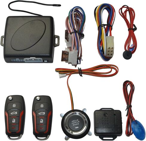 Car Alarm System with Remote Start and Push to Start Ignition Kit, Car Keyless Entry System with Remote Starter and Push Start Button, Fits for Most DC 12V Cars in Saudi Arabia