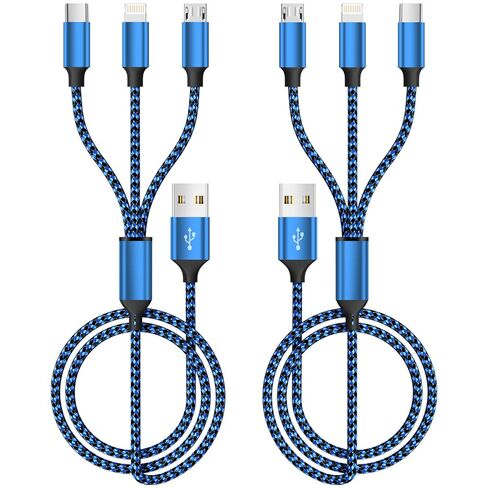 3 IN 1 Multi Charging Cable, USB Cable Multiple Charger Cord with Type C/L/Micro USB Ports, Universal Multi Phone Charger Cords for iPhone 17-8/Galaxy S25/PS/Pad/Car Accessories (2Packs 4FT) in Saudi Arabia