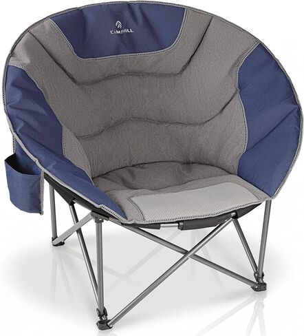 Oversized Camping Moon Chairs,Folding Round Padded Sofa Chair for Adults,Outdoor Lawn Chairs w/Side Pocket,Perfect for Indoor,Family Camping,Picnics and Garden,Black&Grey in Saudi Arabia