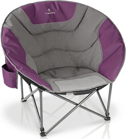 Oversized Camping Moon Chairs,Folding Round Padded Sofa Chair for Adults,Outdoor Lawn Chairs w/Side Pocket,Perfect for Indoor,Family Camping,Picnics and Garden,Black&Grey in Saudi Arabia