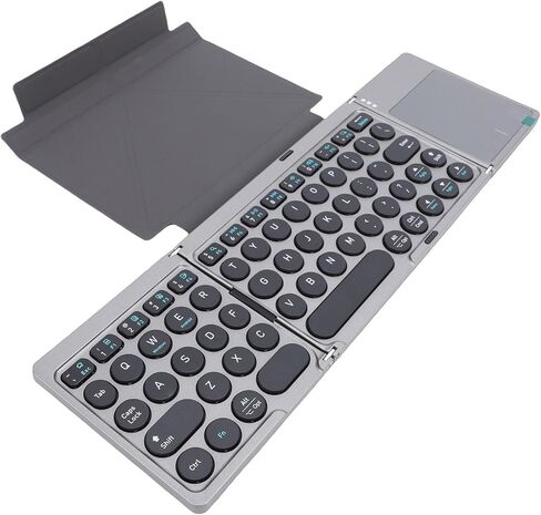 Foldable Bluetooth Keyboard, Portable Wireless Keyboard with Touchpad and PU Leather Case for Tablet Laptop Smartphone, Connect to 3 Devices in Kuwait