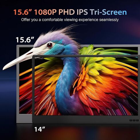 QQH 15.6 بوصة موسع شاشة الكمبيوتر المحمول، شاشة محمولة ثلاثية غير مشبكية، كابل واحد USB-C شاشة سفر لشاشتين، حامل سطح المكتب موسع شاشة الكمبيوتر المحمول لأجهزة الكمبيوتر المحمول 12 بوصة - 16 بوصة، MacOS/Windows/Android in Kuwait