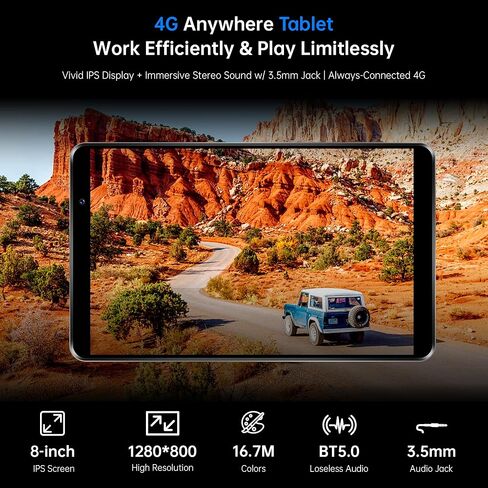 تابلت HAOVM 8 بوصة بنظام أندرويد، 4G LTE غير مقفل مع فتحة لبطاقة SIM، ثماني النواة 2.0 جيجا هرتز، 12 جيجا+64 جيجا+2 تيرابايت قابلة للتوسيع، 5100 مللي أمبير، كاميرا 8 ميجابكسل، نظام تحديد المواقع، رمادي (جهاز لوحي مع حافظة) in Kuwait