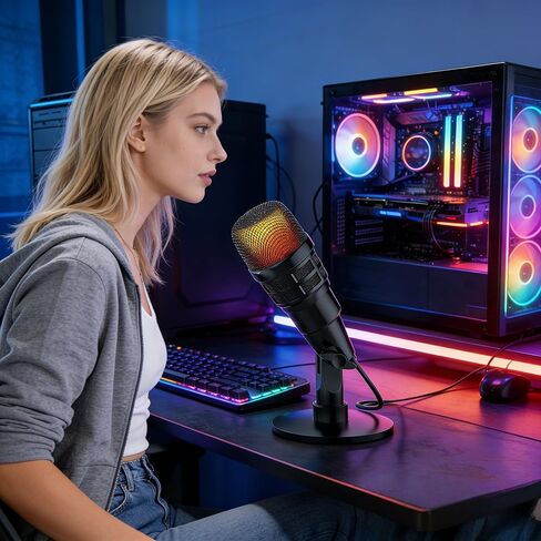 USB Condenser Mic Bundle for Streaming & Gaming | RGB Mic w/Mute, Gain, Shock Mount | PS4/5 Compatible in Saudi Arabia