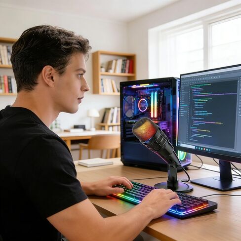 USB Condenser Mic Bundle for Streaming & Gaming | RGB Mic w/Mute, Gain, Shock Mount | PS4/5 Compatible in Saudi Arabia