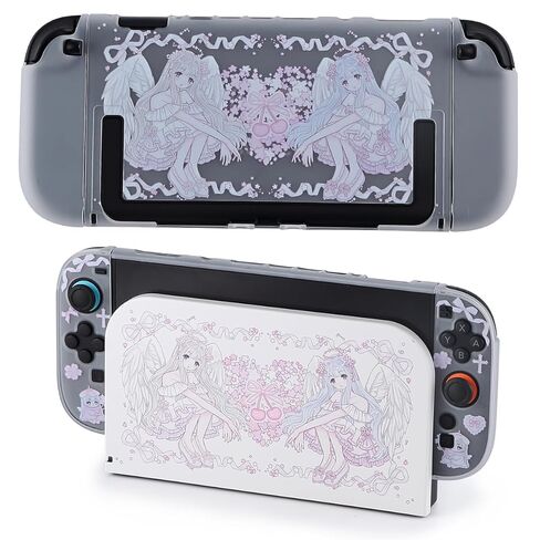 Protective Case for Switch OLED, Silicone Cover Shell Compatible with Nintendo Switch OLED Dockable Case Kawaii Pink Sakura Angel Accessory Full Protection for Controller & Joy con in Saudi Arabia