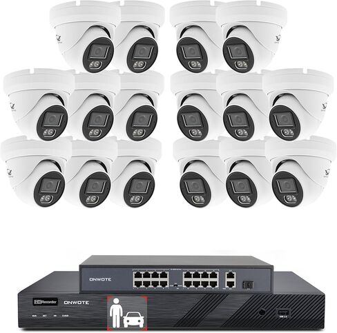 ONWOTE 16 Channel Security Camera System, AI Motion Detection, Color Night Vision,16x 5MP Audio PoE IP Cameras, 16CH 4K 8MP Commercial NVR, Total 1280ft Cables, Business CCTV, (No Hard Drive Included) in Saudi Arabia